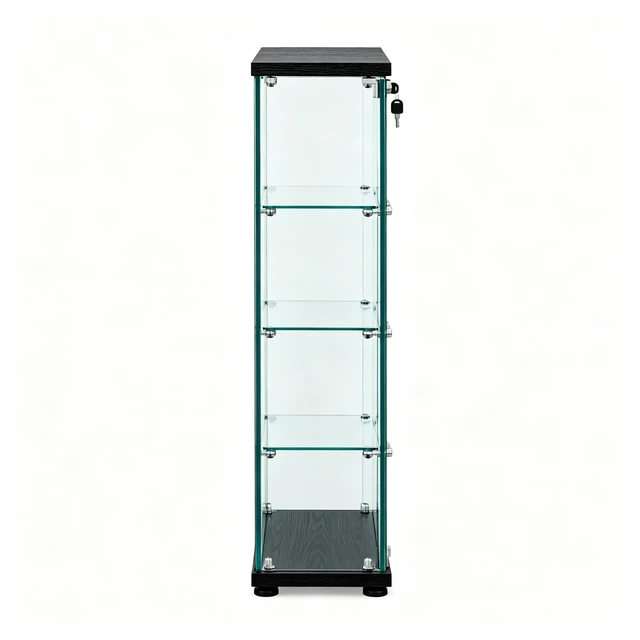 Alt view image 4 of 7 - Framed Glass Display Cabinet, Lockable Double Tempered Glass Doors Adjustable Shelves Standing Collectible Showcase