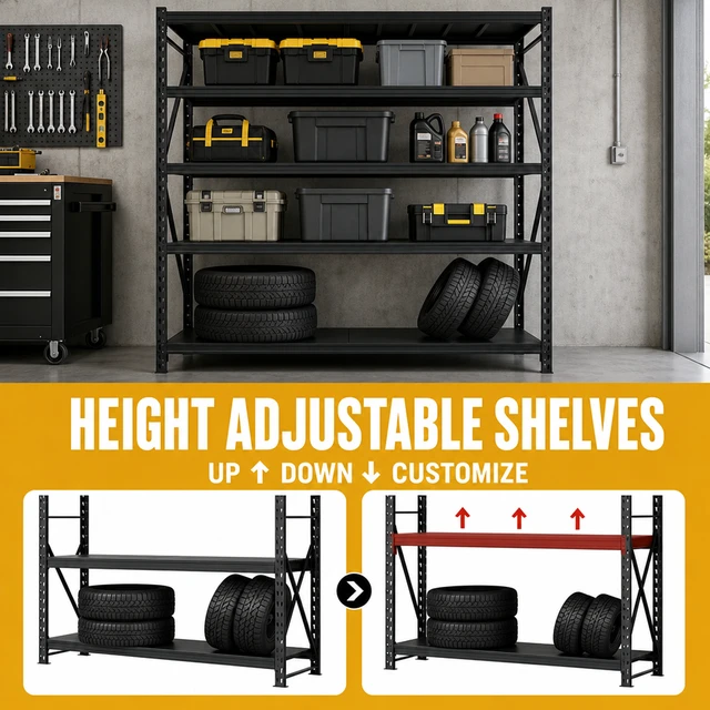 Alt view image 3 of 7 - 4 Tier Shelving Capacity, 71.7 Inch Heavy Duty Metal Storage Rack Height Adjustable Steel Shelves with Reinforced