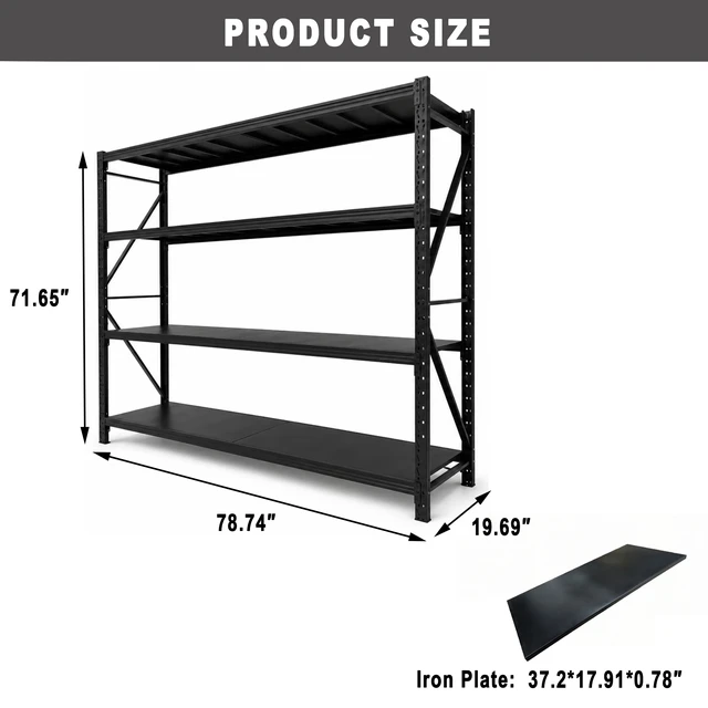 Alt view image 2 of 7 - 4 Tier Shelving Capacity, 71.7 Inch Heavy Duty Metal Storage Rack Height Adjustable Steel Shelves with Reinforced