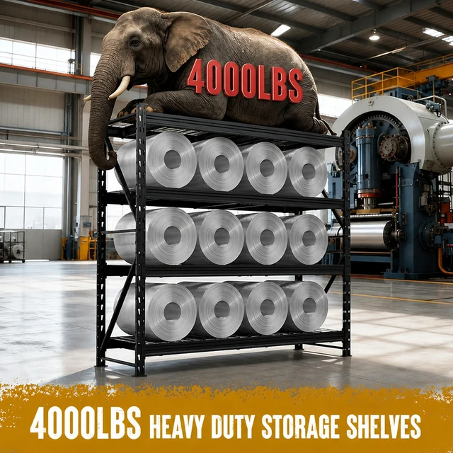 Alt view image 5 of 7 - 4 Tier Shelving Capacity, 71.7 Inch Heavy Duty Metal Storage Rack Height Adjustable Steel Shelves with Reinforced