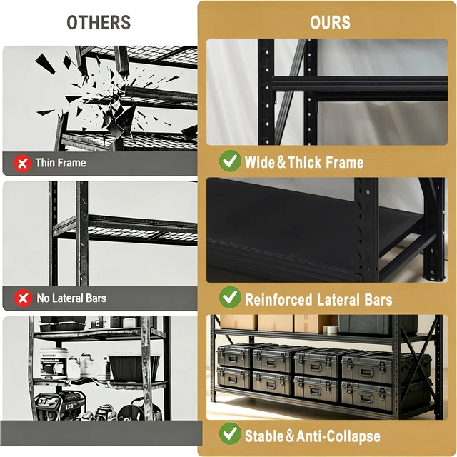 Alt view image 4 of 7 - 4 Tier Shelving Capacity, 71.7 Inch Heavy Duty Metal Storage Rack Height Adjustable Steel Shelves with Reinforced