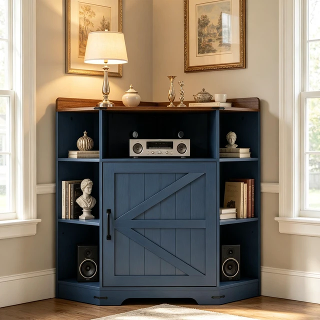 Main image of Corner Cabinet, Corner Storage Shelf with USB Ports and Outlets Organizer for Small Space Wooden Cubby Bookshelf