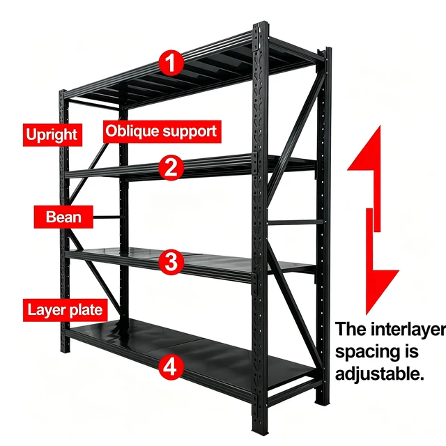 Alt view image 3 of 7 - Heavy Duty Shelving Units Capacity 4 Tier Metal Storage Shelves, Adjustable Commercial Rack Shelving with Triangular