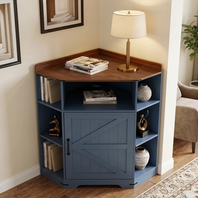 Alt view image 4 of 7 - Corner Cabinet, Corner Storage Shelf with USB Ports and Outlets Organizer for Small Space Wooden Cubby Bookshelf