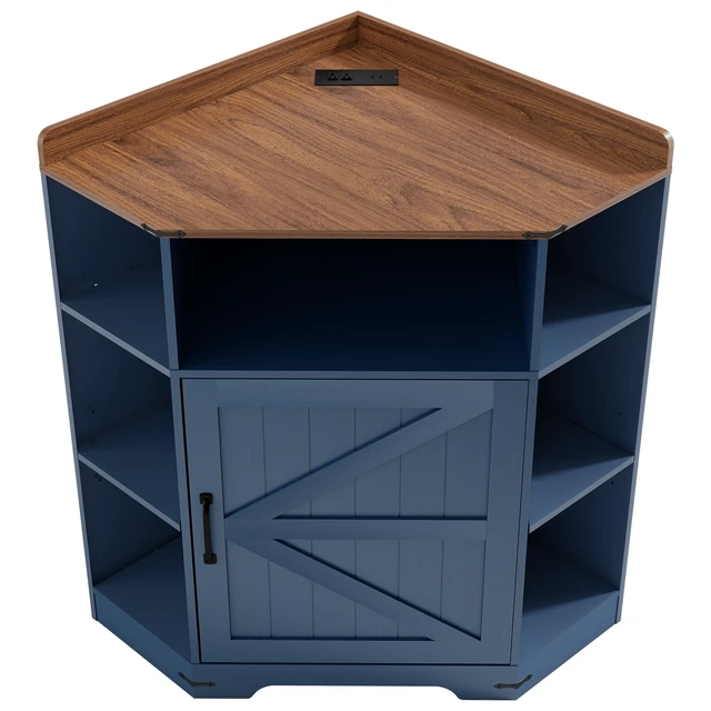 Alt view image 3 of 7 - Corner Cabinet, Corner Storage Shelf with USB Ports and Outlets Organizer for Small Space Wooden Cubby Bookshelf
