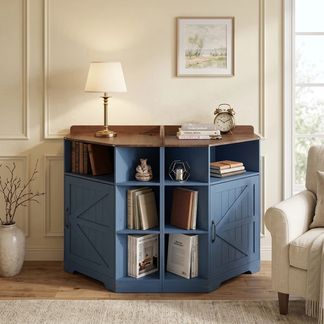 Alt view image 2 of 7 - Corner Cabinet, Corner Storage Shelf with USB Ports and Outlets Organizer for Small Space Wooden Cubby Bookshelf