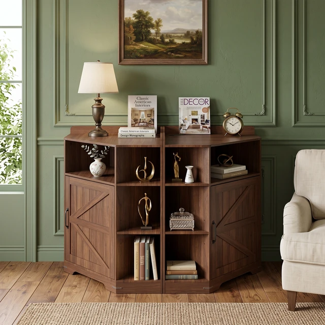 Alt view image 2 of 7 - Corner Cabinet, Corner Storage Shelf with USB Ports and Outlets Organizer for Small Space Wooden Cubby Bookshelf