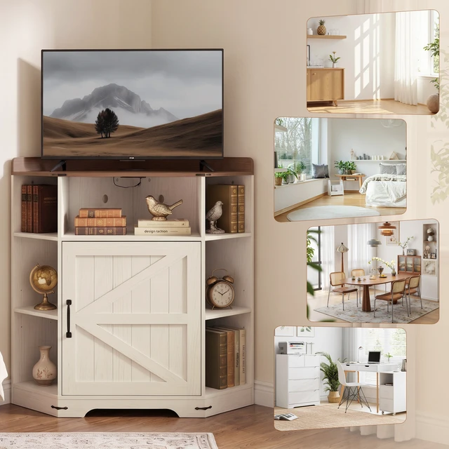 Alt view image 7 of 7 - Corner Cabinet, Corner Storage Shelf with USB Ports and Outlets Organizer for Small Space Wooden Cubby Bookshelf