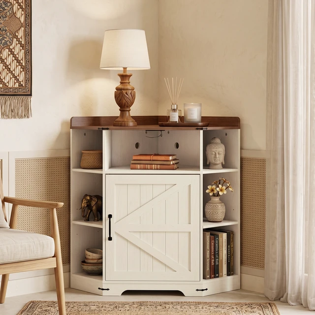Alt view image 2 of 7 - Corner Cabinet, Corner Storage Shelf with USB Ports and Outlets Organizer for Small Space Wooden Cubby Bookshelf