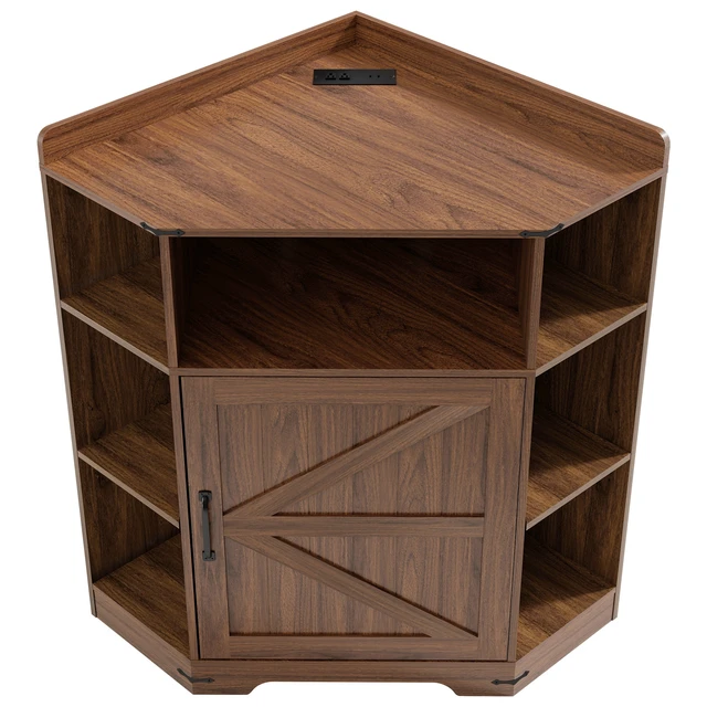 Alt view image 6 of 7 - Corner Cabinet, Corner Storage Shelf with USB Ports and Outlets Organizer for Small Space Wooden Cubby Bookshelf