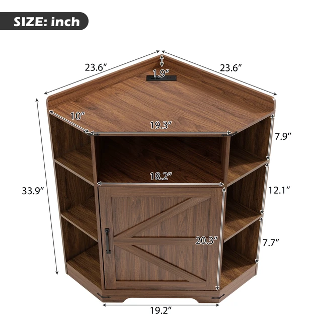 Alt view image 7 of 7 - Corner Cabinet, Corner Storage Shelf with USB Ports and Outlets Organizer for Small Space Wooden Cubby Bookshelf