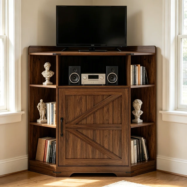 Alt view image 5 of 7 - Corner Cabinet, Corner Storage Shelf with USB Ports and Outlets Organizer for Small Space Wooden Cubby Bookshelf