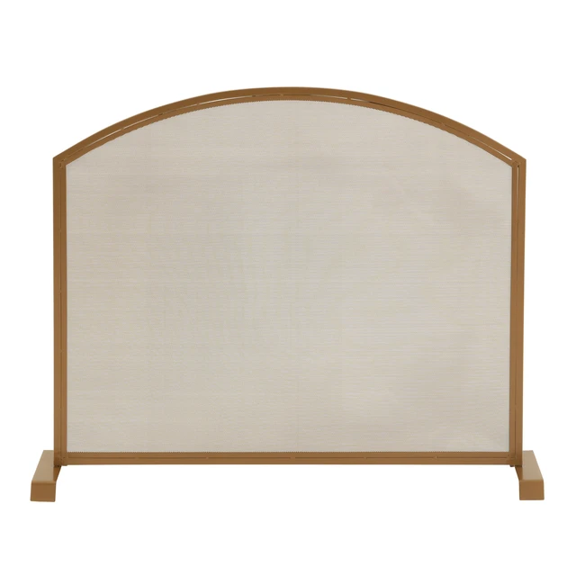 Alt view image 3 of 7 - Freestanding Arched Top Gold Metal Fireplace Screen, Single Panel Spark Barrier for Indoor Burning Fireplace Screen