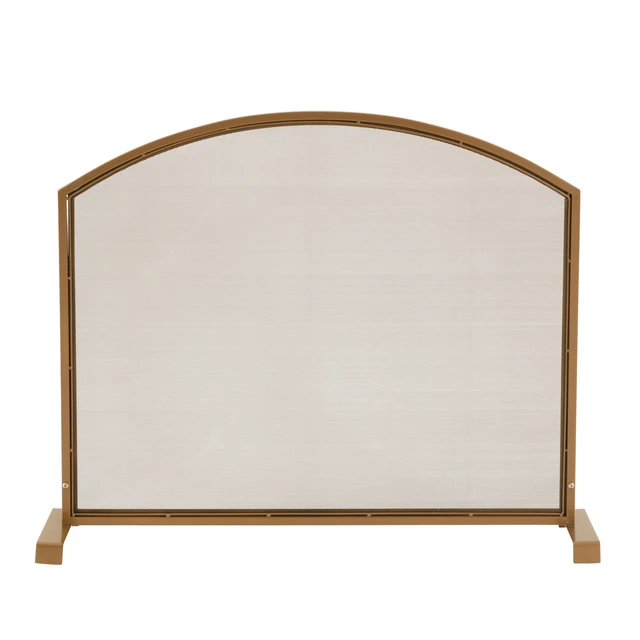 Alt view image 7 of 7 - Freestanding Arched Top Gold Metal Fireplace Screen, Single Panel Spark Barrier for Indoor Burning Fireplace Screen