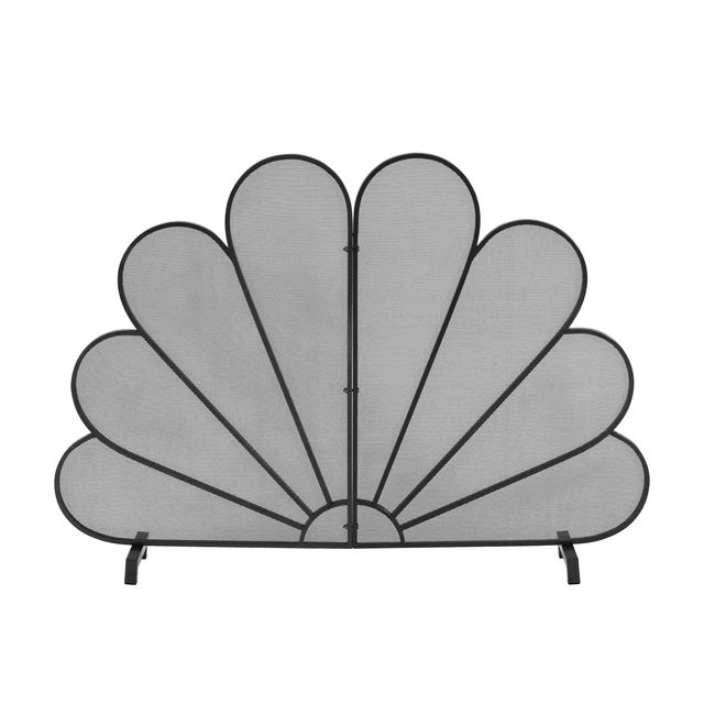 Alt view image 5 of 7 - Peacock Fan Shaped Freestanding Fireplace Screen, 50 Inch 35 Inch Heavy Duty Iron Mesh Single Panel Fire Spark