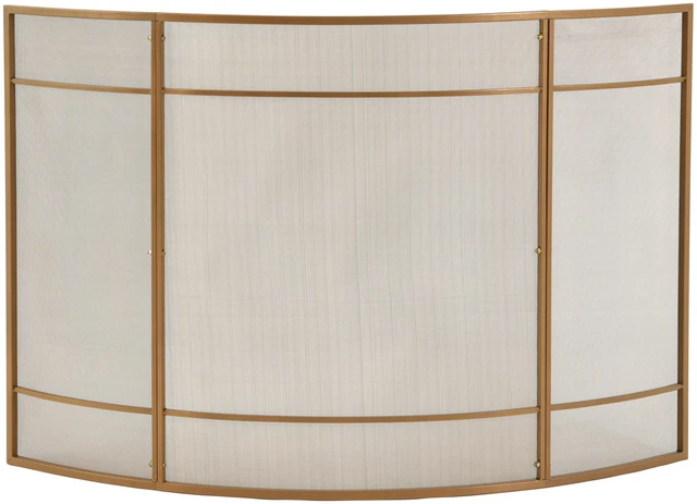 Alt view image 2 of 7 - Curved Freestanding Fireplace Screen, 51 Inch 35 Inch Iron Mesh Fire Spark Barrier for Indoor Fireplace, Gold, Iron