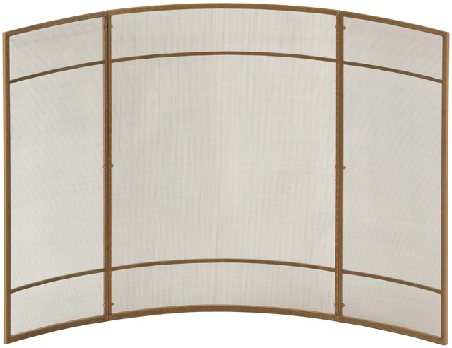 Alt view image 6 of 7 - Curved Freestanding Fireplace Screen, 51 Inch 35 Inch Iron Mesh Fire Spark Barrier for Indoor Fireplace, Gold, Iron