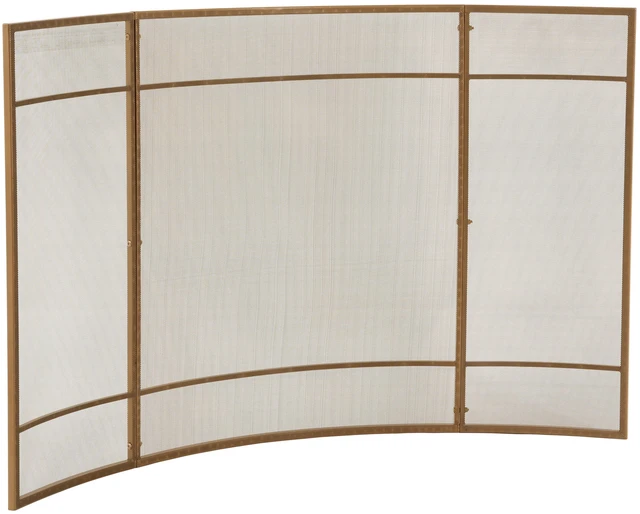 Alt view image 5 of 7 - Curved Freestanding Fireplace Screen, 51 Inch 35 Inch Iron Mesh Fire Spark Barrier for Indoor Fireplace, Gold, Iron