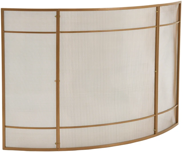 Alt view image 3 of 7 - Curved Freestanding Fireplace Screen, 51 Inch 35 Inch Iron Mesh Fire Spark Barrier for Indoor Fireplace, Gold, Iron