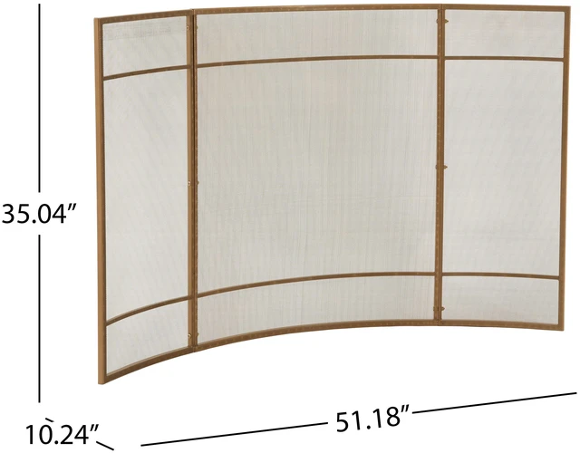 Alt view image 7 of 7 - Curved Freestanding Fireplace Screen, 51 Inch 35 Inch Iron Mesh Fire Spark Barrier for Indoor Fireplace, Gold, Iron