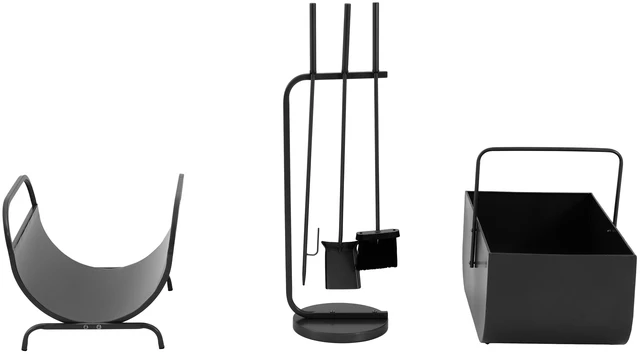 Alt view image 3 of 7 - 3 Piece Fireplace Accessory Set with Log Rack, Firewood Storage Bucket and Fireplace Tools for Hearth, Black, Iron