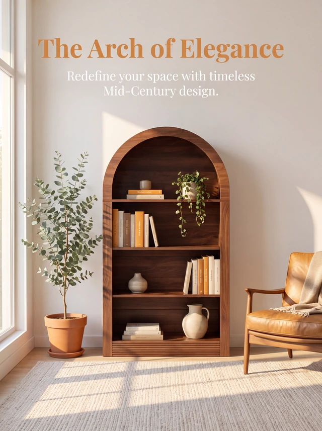 Alt view image 4 of 7 - Arched Bookshelf 47.6 Inch Bookshelf, 4 Tier Bookcase Arched Bookcase Arch with Open Storage Display Shelf for Living