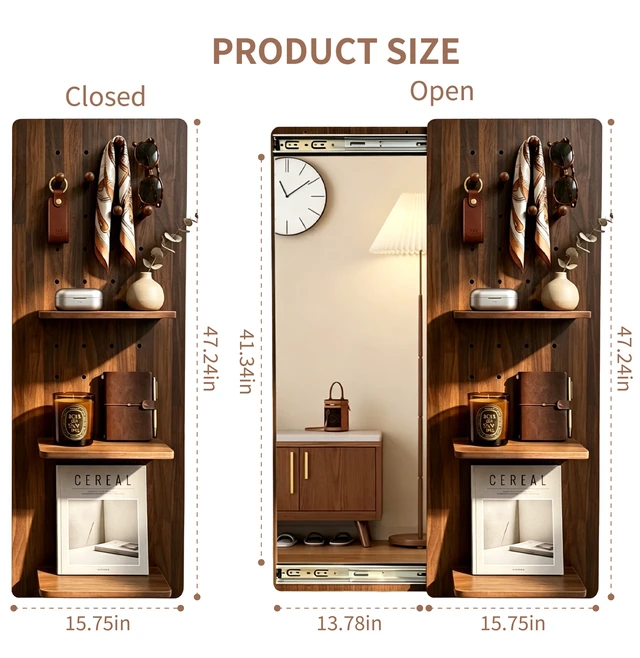 Alt view image 2 of 7 - Full Length Mirror with Storage, Mirror with Storage Wall Mounted Full Length Wall Sliding Pegboard with Shelves