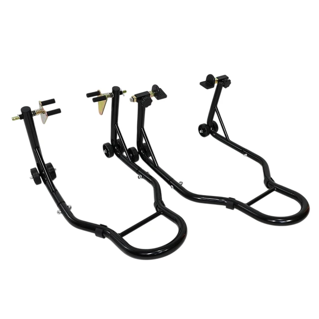 Alt view image 2 of 7 - Motorcycle Stand Sport Bike Front and Rear Wheel Lift Swingarm Paddock Stands, Black, ABS and Steel, Cargo