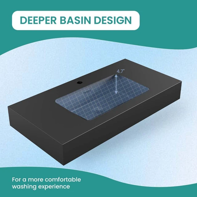 Alt view image 3 of 7 - 36, Integrated Engineered Solid Surface Basin Without Drain and Faucet Color, Matte Black, Solid Surface, Sinks