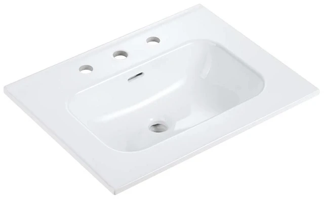 Main image of Integrated Ceramic Basin with Three Predrilled Faucet Holes, Drain Assembly Not Included, Glossy White, Sinks