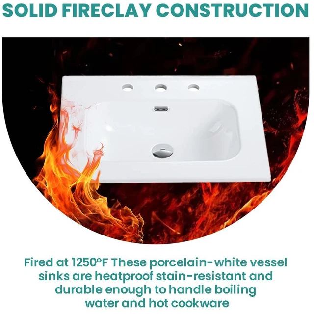 Alt view image 5 of 7 - Integrated Ceramic Basin with Three Predrilled Faucet Holes, Drain Assembly Not Included, Glossy White, Sinks