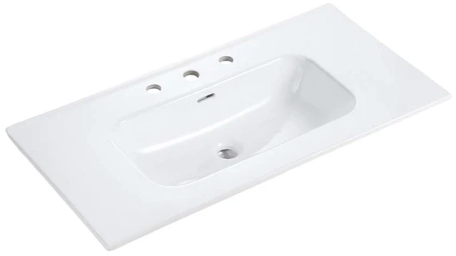 Main image of Integrated Ceramic Basin with Three Predrilled Faucet Holes, Faucet and Drain Assembly Not Included, Glossy White
