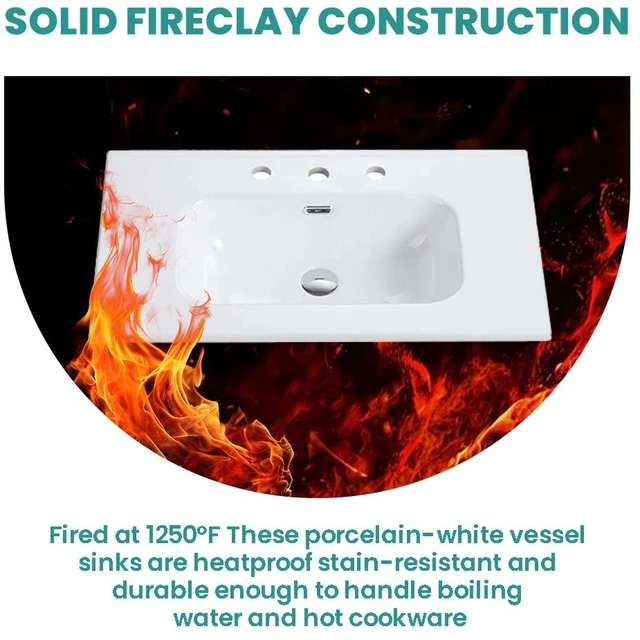 Alt view image 6 of 7 - Integrated Ceramic Basin with Three Predrilled Faucet Holes, Faucet and Drain Assembly Not Included, Glossy White