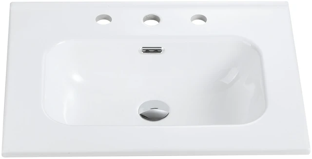 Alt view image 7 of 7 - Integrated Ceramic Basin with Three Predrilled Faucet Holes, Drain Assembly Not Included, Glossy White, Sinks