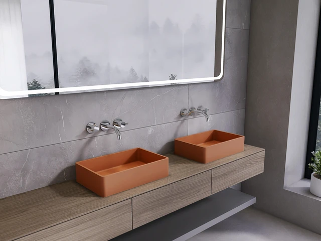 Main image of 19.68 Inch Vessel Rectangular Brick Sink, Brick Red, Concrete, Sinks