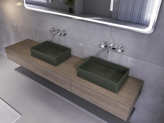Main image of 19.68 Inch Vessel Rectangular Sink, Dark Green, Concrete, Sinks