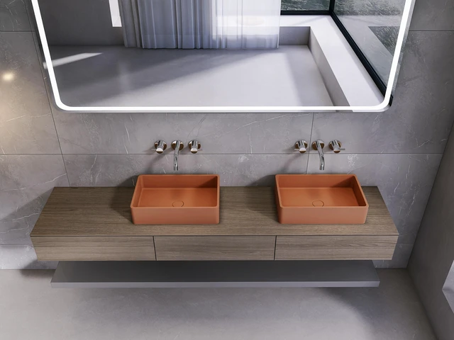 Alt view image 2 of 7 - 19.68 Inch Vessel Rectangular Brick Sink, Brick Red, Concrete, Sinks