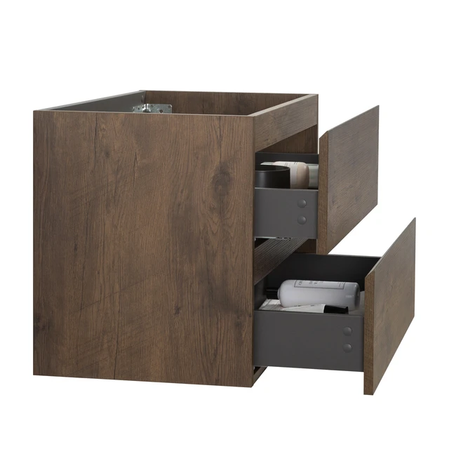 Alt view image 5 of 6 - Wall Mount Cabinet Without Basin, Color with Two Drawers Pre Assembled, Walnut, Melamine, Vanities