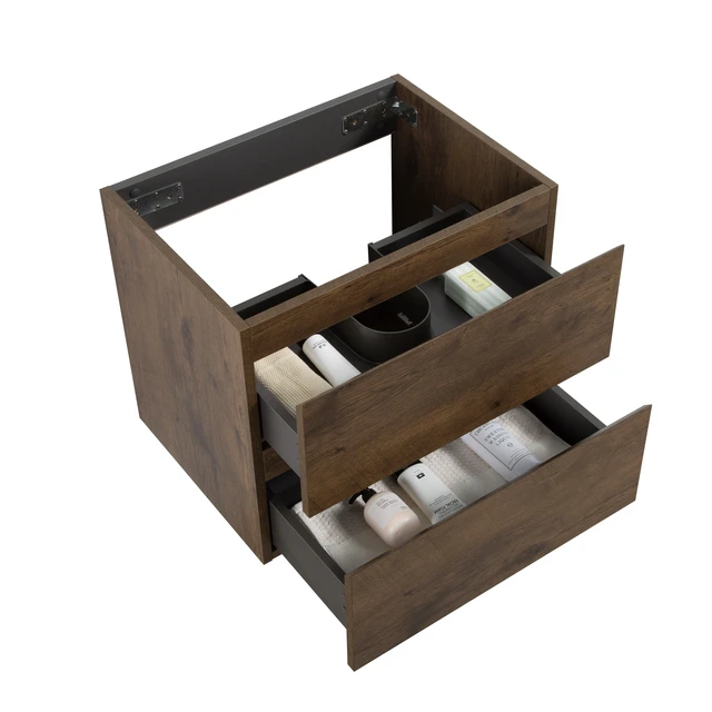 Alt view image 4 of 6 - Wall Mount Cabinet Without Basin, Color with Two Drawers Pre Assembled, Walnut, Melamine, Vanities
