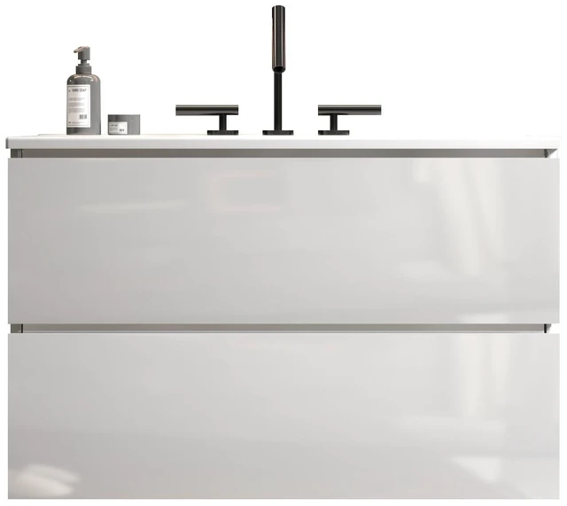 Main image of 30 Inch Wall Mount Vanity with Ceramic Sink with Three Faucet Holes, Large Storage Floating Vanity for Pre Assembled