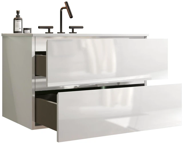 Alt view image 4 of 6 - 30 Inch Wall Mount Vanity with Ceramic Sink with Three Faucet Holes, Large Storage Floating Vanity for Pre Assembled