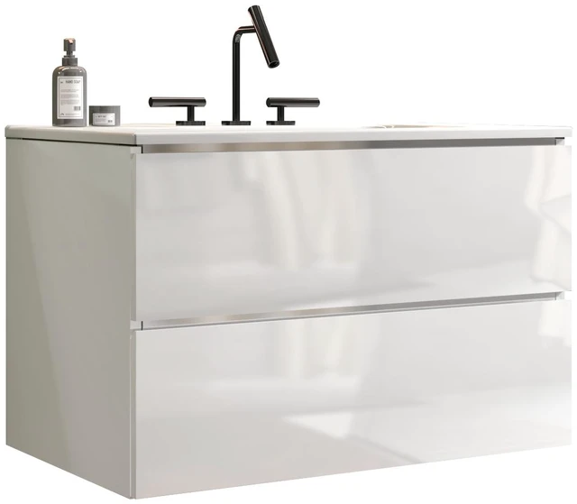 Alt view image 2 of 6 - 30 Inch Wall Mount Vanity with Ceramic Sink with Three Faucet Holes, Large Storage Floating Vanity for Pre Assembled