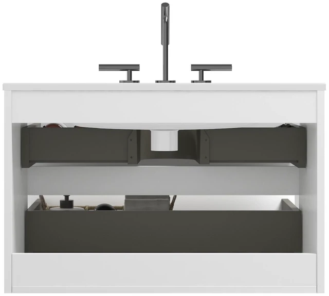 Alt view image 6 of 6 - 30 Inch Wall Mount Vanity with Ceramic Sink with Three Faucet Holes, Large Storage Floating Vanity for Pre Assembled