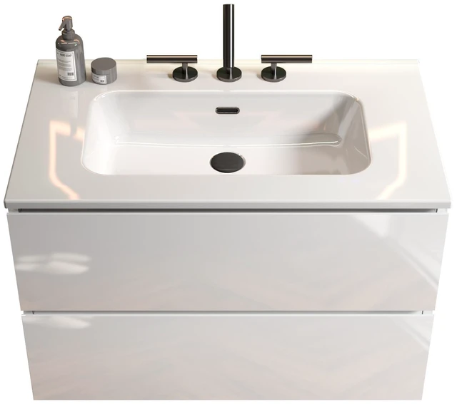 Alt view image 3 of 6 - 30 Inch Wall Mount Vanity with Ceramic Sink with Three Faucet Holes, Large Storage Floating Vanity for Pre Assembled