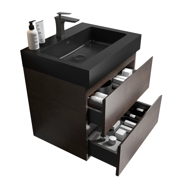 Alt view image 3 of 5 - 24 Inch Vanity with Sink, Large Storage Wall Mounted Floating Vanity for One Piece Black Sink Basin Without Drain