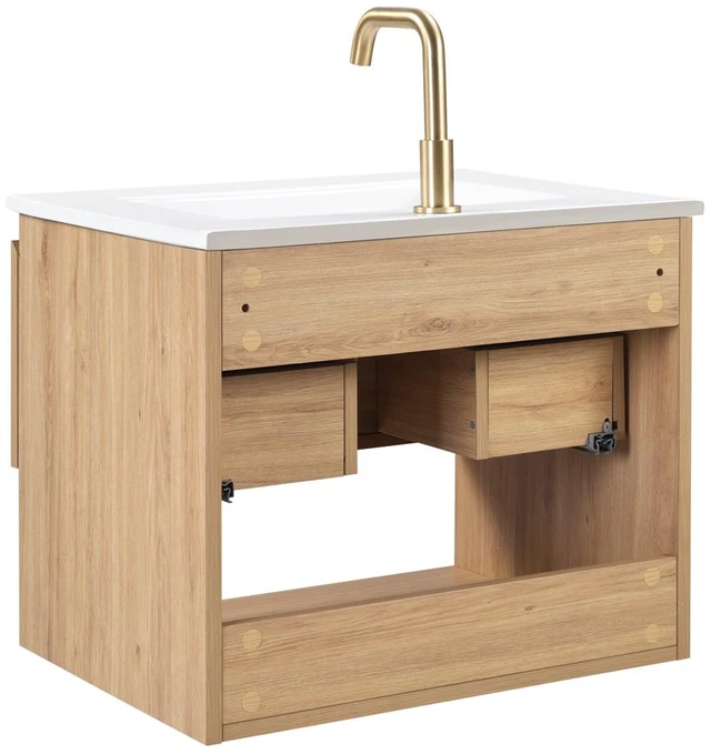 Alt view image 2 of 5 - 24 Inch Vanity Cabinet Without Sink Oak Wall Mounted Floating Vanity with Drawers, MDF, Vanities