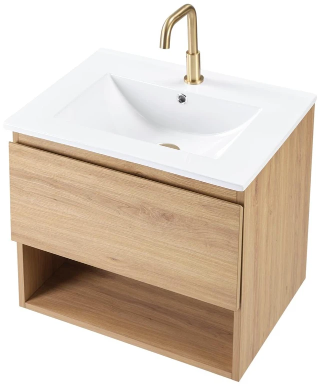Alt view image 4 of 5 - 24 Inch Vanity Cabinet Without Sink Oak Wall Mounted Floating Vanity with Drawers, MDF, Vanities