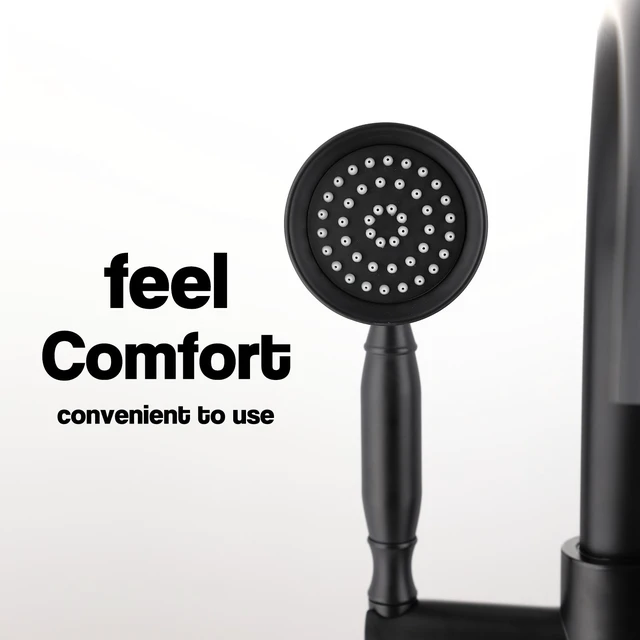 Alt view image 7 of 7 - Freestanding Bathtub Faucet with Handheld Shower 40.12 Inch High Swan Neck Spout Solid for Clawfoot Tub, Matte Black