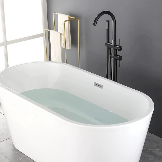 Alt view image 2 of 7 - Freestanding Bathtub Faucet with Handheld Shower 40.12 Inch High Swan Neck Spout Solid for Clawfoot Tub, Matte Black