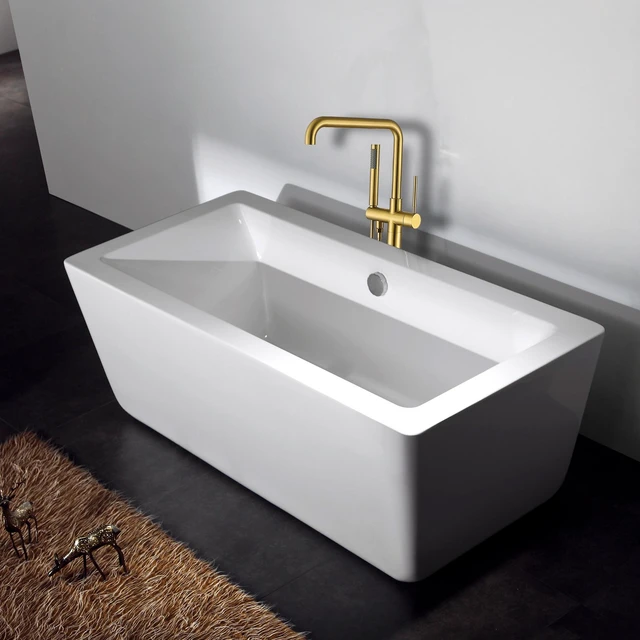 Alt view image 3 of 6 - Freestanding Bathtub Faucet with Hand Shower, Brushed Gold, Metal, Freestanding Tub Faucets